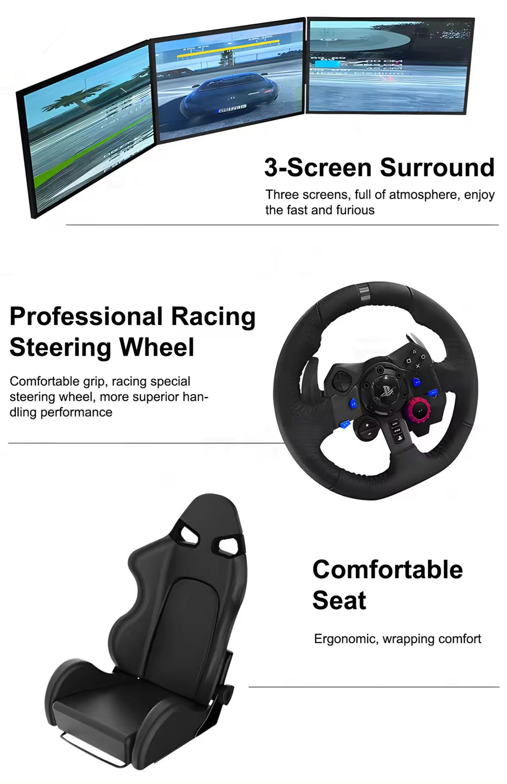 3 screen Racing Simulator Arcade Machine 6DOF Racing Car - Arcade Game Simulator - 4